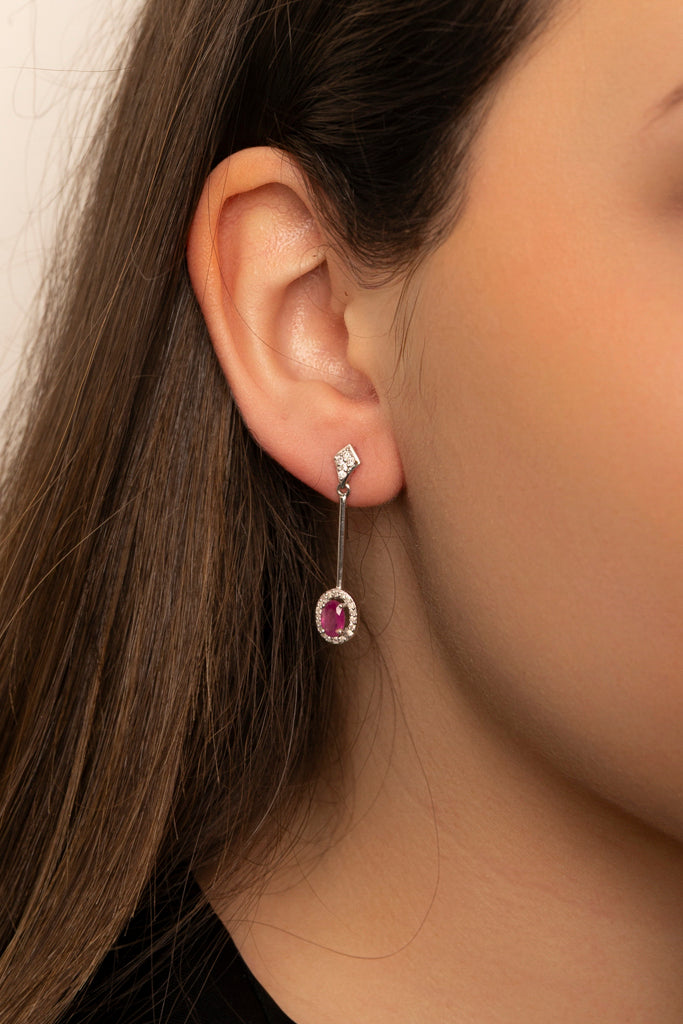 Pendientes Vintage de Zafiro Rosa y Diamantes