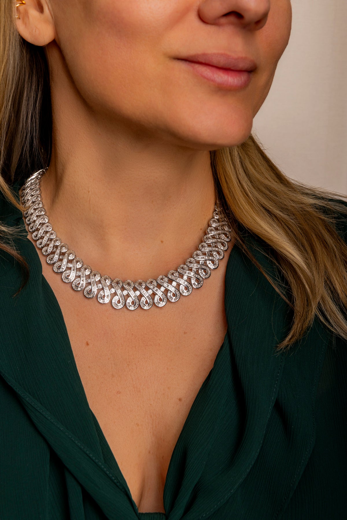 Gargantilla Babero de Diamantes Baguette