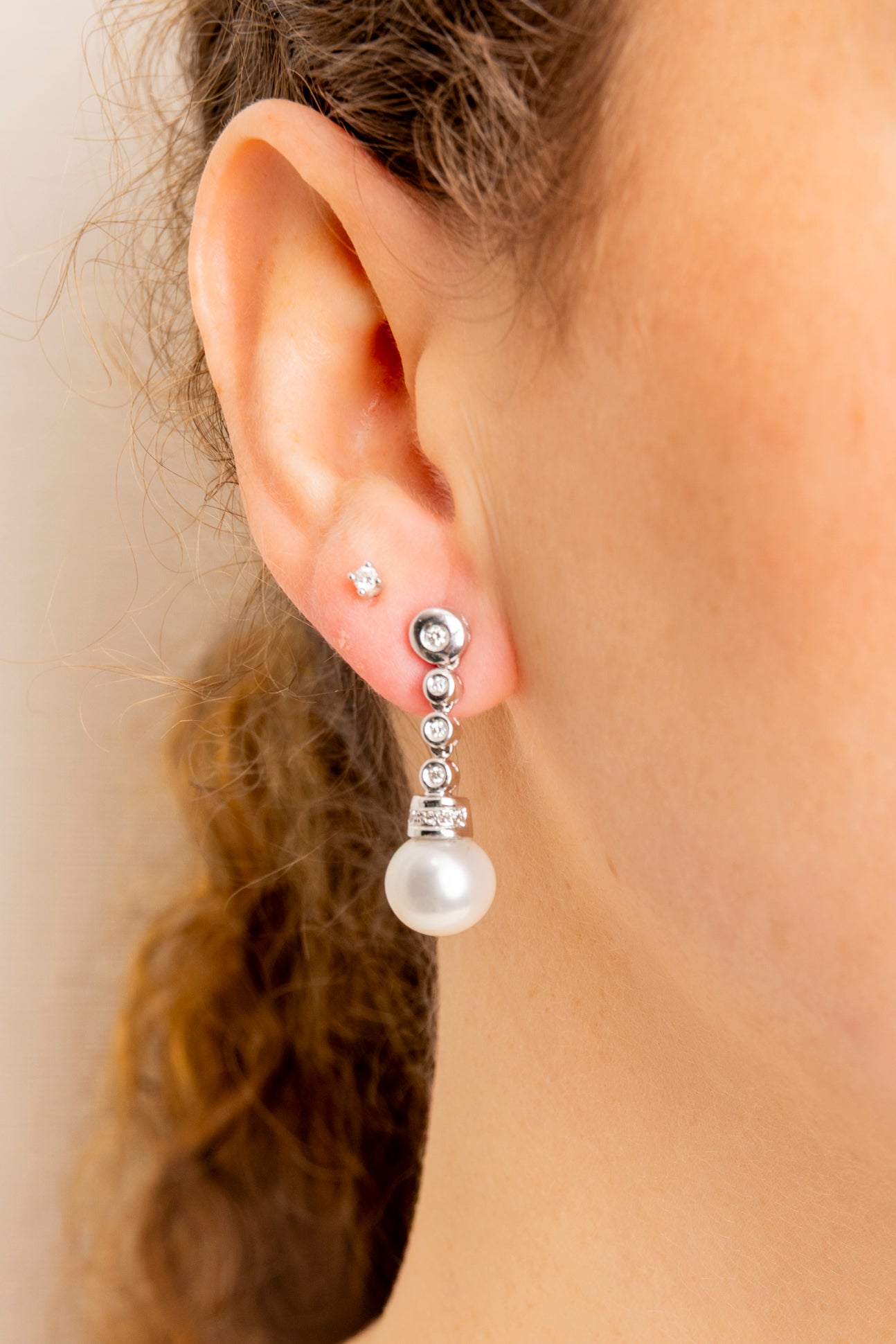 Pendientes largos de Diamantes y Perlas