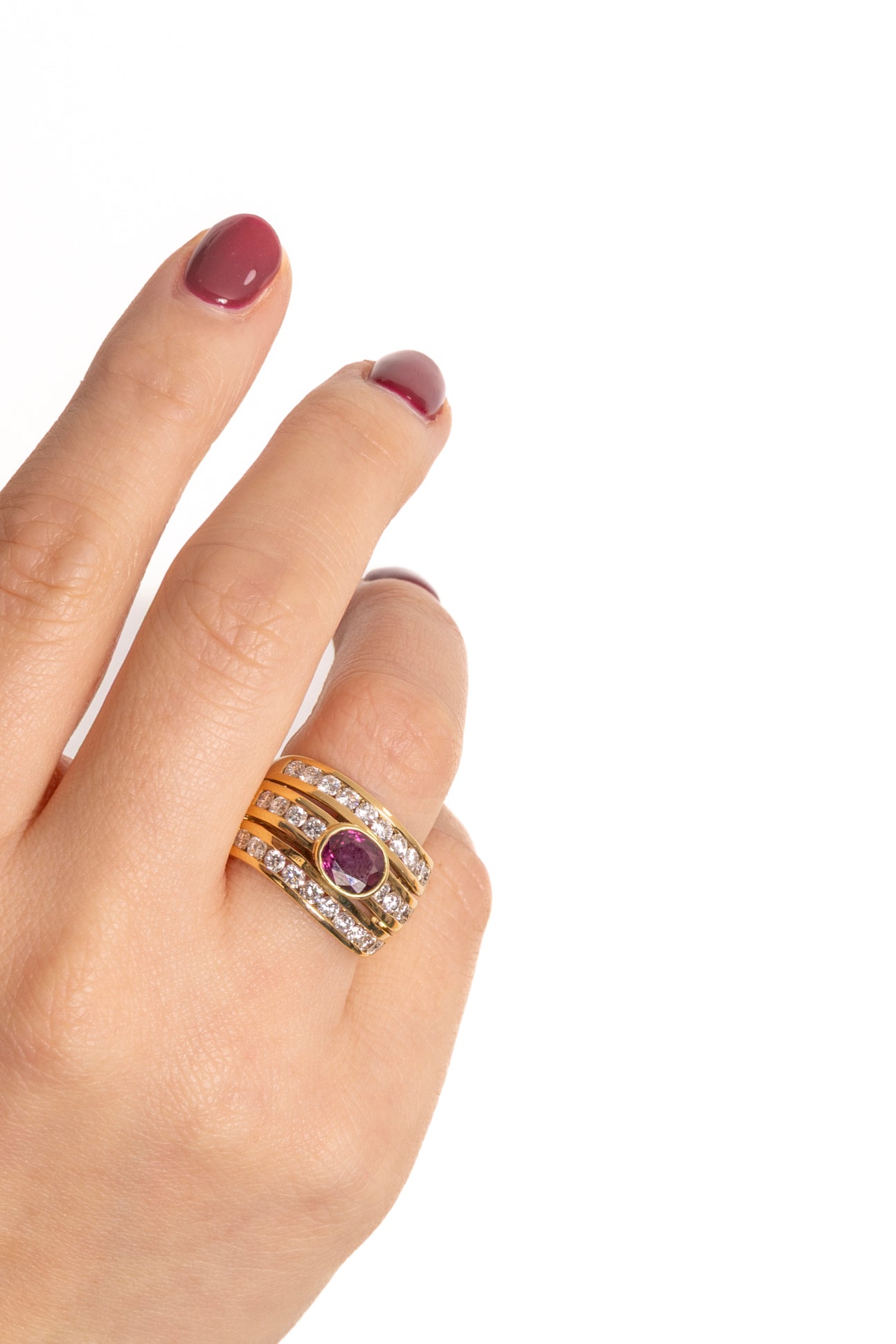 Sortija Vintage Ancha de Rubí y Diamantes