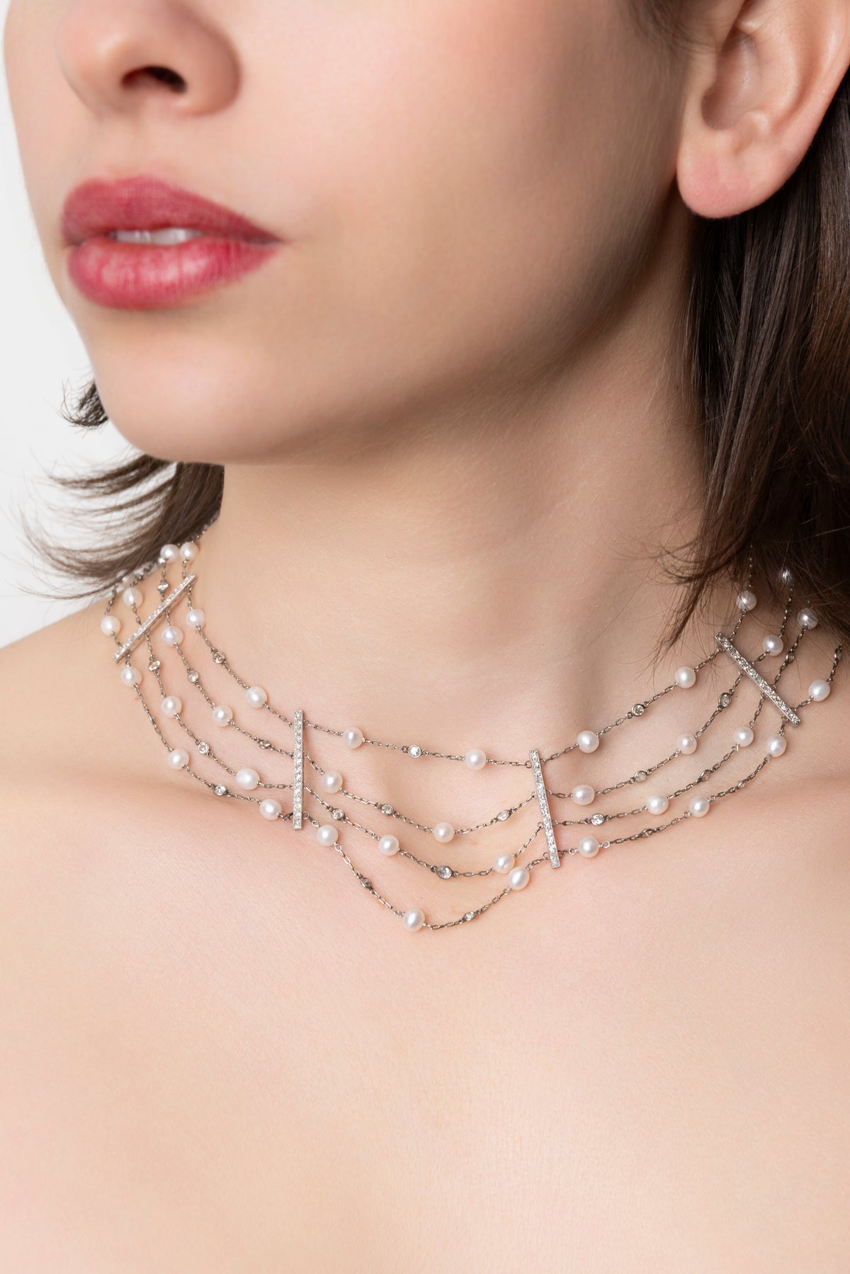 Gargantilla Babero de Diamantes y Perlas