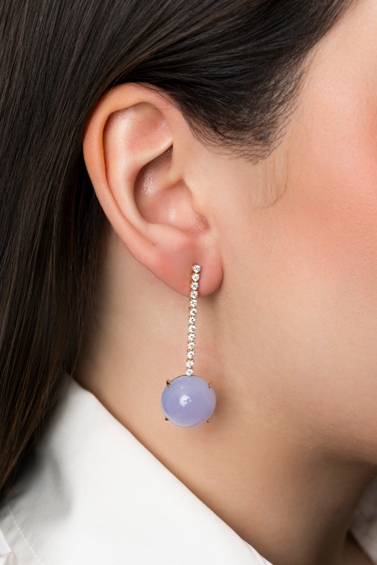 Pendientes largos de Calcedonia y Diamantes